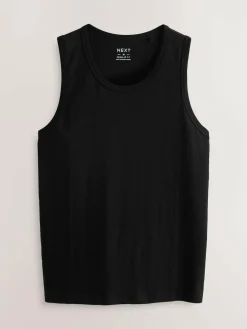 New Next 100% Cotton Vests 4 Pack Black/Navy/White/Blue