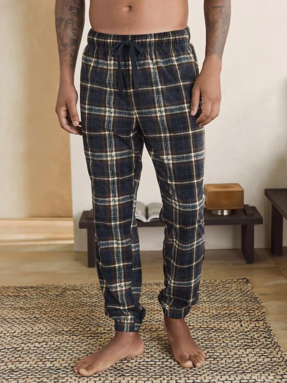 Best Next Black/Neutral Check Motionflex Corded Cosy Cuffed Pyjama Bottoms