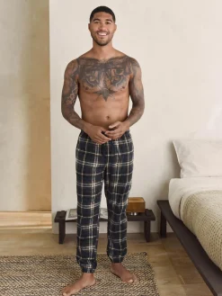 Best Next Black/Neutral Check Motionflex Corded Cosy Cuffed Pyjama Bottoms