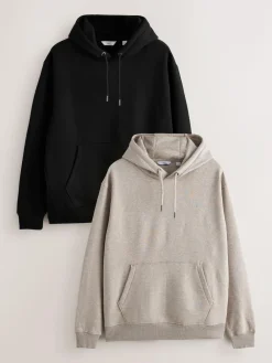Sale Next Cotton Rich Jersey Overhead Hoodies 2 Pack Black/Neutral