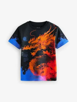 Next Black/Orange Dragon Regular Fit Short Sleeve All-Over Print T-Shirt (3-16yrs)^BOY Tops|T-Shirts