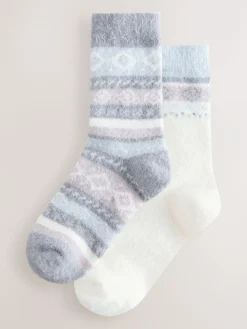 Sale Next Black/Pastel Fairisle Superhairy Cosy Socks 2 Pack