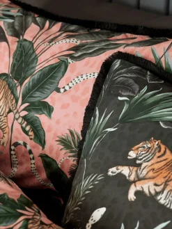 Next Black/Pink Fringed Tiger Duvet Cover and Pillowcase Set