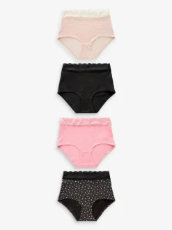 Next Black/Pink Heart Print Full Brief Cotton Lace Knickers 4 Pack^Women Panties