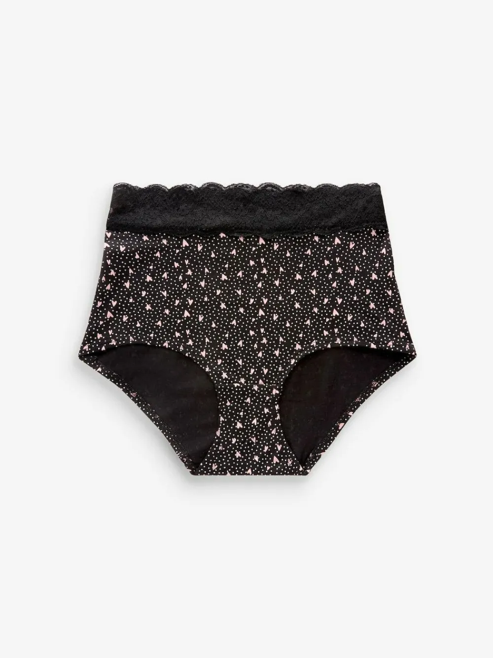 Next Black/Pink Heart Print Full Brief Cotton Lace Knickers 4 Pack^Women Panties