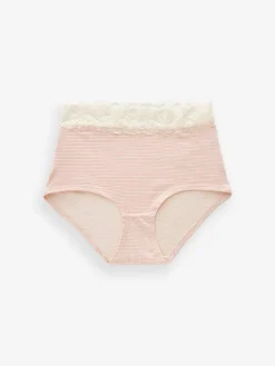 Next Black/Pink Heart Print Full Brief Cotton Lace Knickers 4 Pack^Women Panties