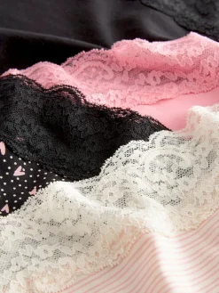 Next Black/Pink Heart Print Full Brief Cotton Lace Knickers 4 Pack^Women Panties