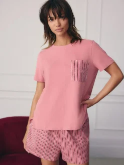 Best Next Short Set Pyjamas 2 Pack Black/Pink Stripe