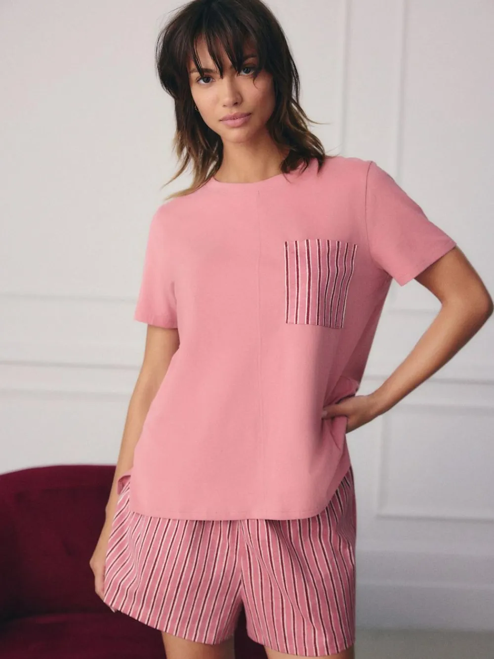 Best Next Short Set Pyjamas 2 Pack Black/Pink Stripe