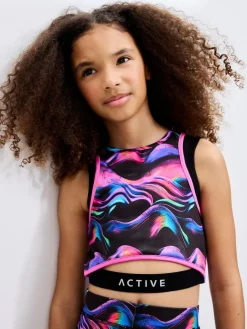 Next Sports Crop Top (5-16yrs) Black/Pink Wave
