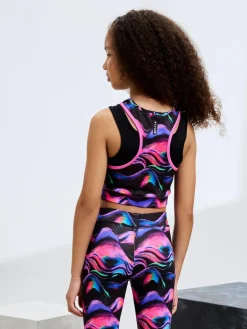 Next Sports Crop Top (5-16yrs) Black/Pink Wave