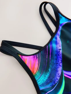 New Next Black/Pink/Purple Swirl Double Strap Swimsuit (3-16yrs)