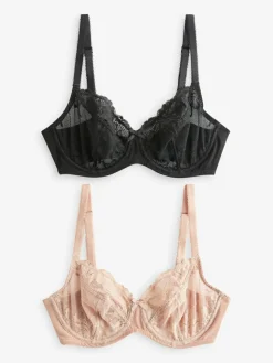 Discount Next Non Pad Balcony DD+ Lace Bras 2 Pack Black/Praline Nude
