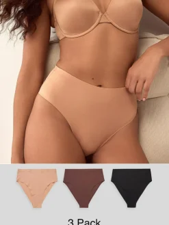 Sale Next High Waist High Leg No VPL Comfort Knickers 3 Pack Black/Praline Nude/Chocolate Nude