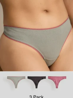 Next Thong Cotton Rib Knickers 3 Pack^Women Panties
