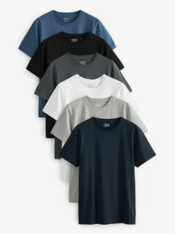 Sale Next Black/Slate/Grey Marl/White/Navy/Blue Regular Fit Essential Cotton T-Shirts 6 Pack