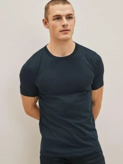 Next Black/Slate/Grey Marl/White/Navy/Blue Slim Fit Essential Cotton T-Shirts 6 Pack^ Nightwear|Tops & T-Shirts