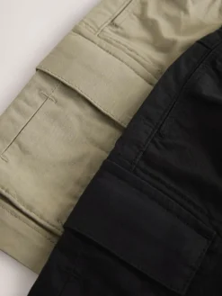 New Next Cargo Shorts 2 Pack (3-16yrs) Black/Stone