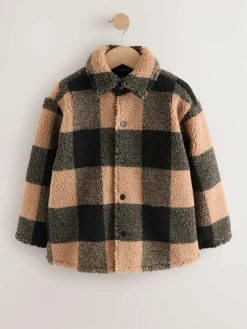 Next Black/Tan Buffalo Borg Fleece Check Shacket (3-16yrs)^BOY Coats & Jackets|Snowsuits & Coats