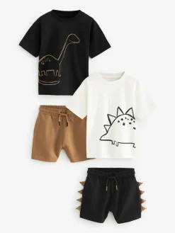 New Next Short Sleeve T-Shirt & Shorts Set 2 Pack (3mths-7yrs) (3mths-7yrs) Black/Tan Dinosaur
