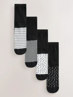 Outlet Next Black/White Spots/Stripe Footbed Ankle Socks 4 Pack Black/WhiteSpots/Stripe