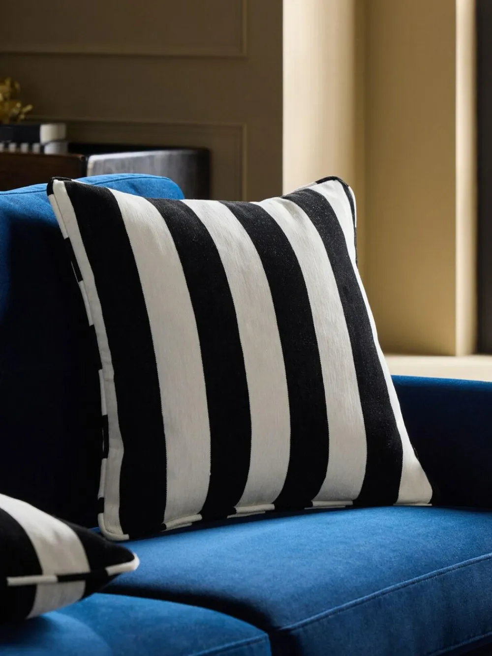 Hot Next 50 x 50cm Chenille Stripe Cushion Black/White