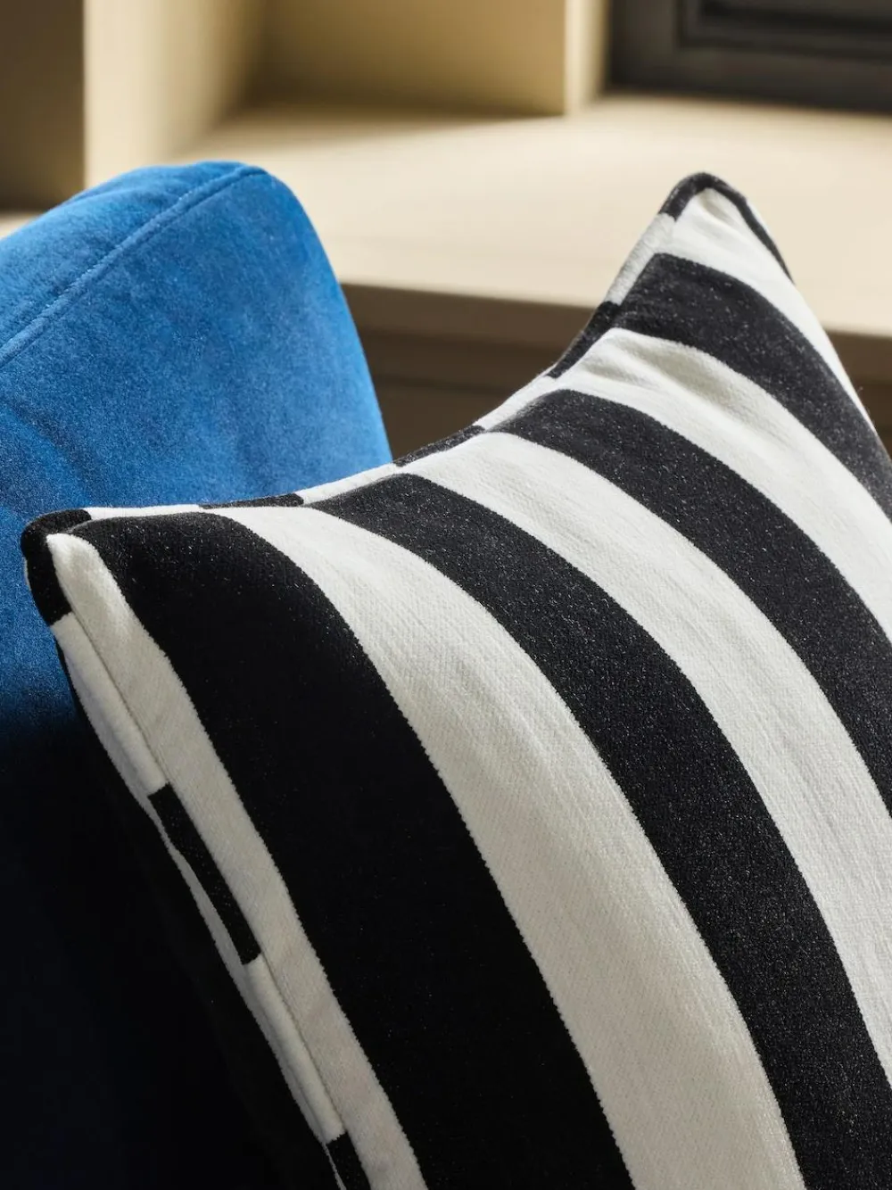 Hot Next 50 x 50cm Chenille Stripe Cushion Black/White