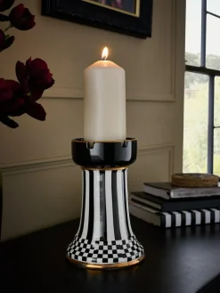 Online Next Black/White Check Ceramic Pillar Candle Holder