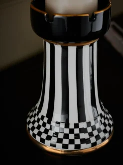 Online Next Black/White Check Ceramic Pillar Candle Holder