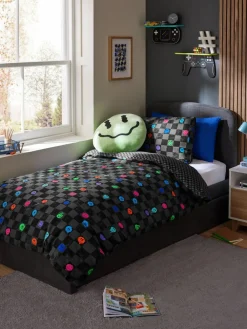 Discount Next Duvet Cover and Pillowcase Set Black/White Checkerboard Happy Face