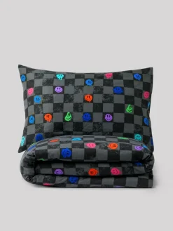 Discount Next Duvet Cover and Pillowcase Set Black/White Checkerboard Happy Face