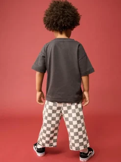 Next Black/White Checkerboard Printed Pull On Wide Trousers (3mths-7yrs)