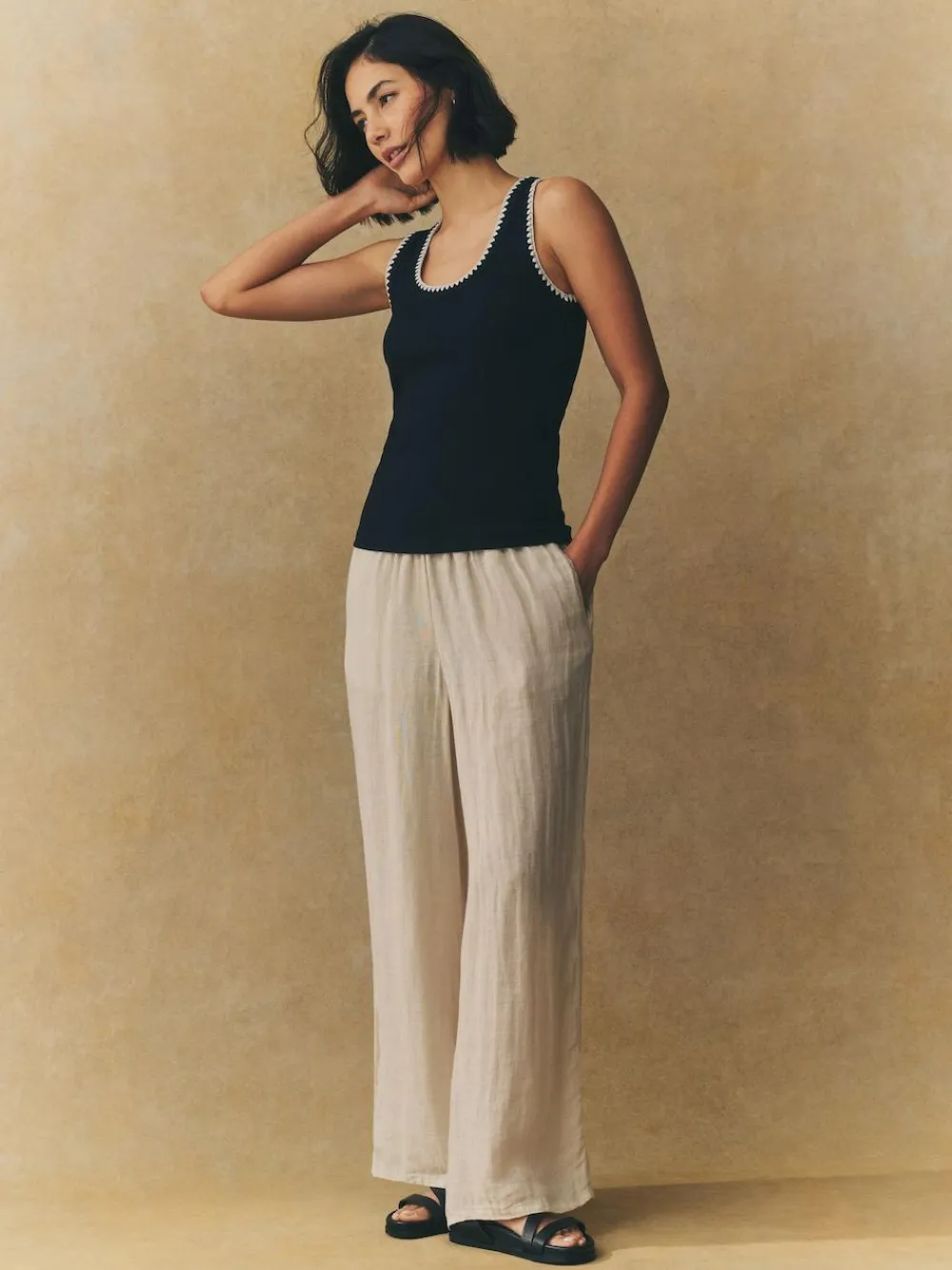 Next Contrast Knit Trim Scoop Neck Sleeveless Tank Vest Top^Women Tops & T-Shirts|Knitwear