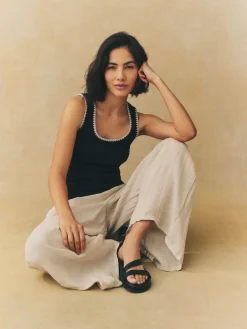 Next Contrast Knit Trim Scoop Neck Sleeveless Tank Vest Top^Women Tops & T-Shirts|Knitwear