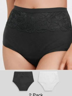 Hot Next Black/White Cotton Tummy Control Shaping High Waist Knickers 2 Pack