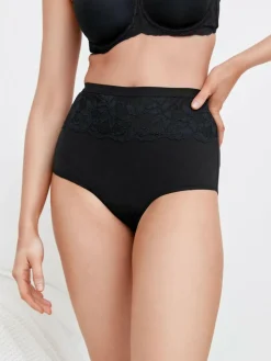 Hot Next Black/White Cotton Tummy Control Shaping High Waist Knickers 2 Pack