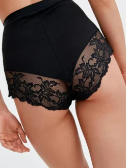 Outlet Next Black/White Cotton Tummy Control Shaping Lace Back Knickers 2 Pack