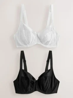 Online Next Black/White DD+ Non Pad Balcony Smoothing Animal Mesh Underwired With Side Support Bras 2 Pack