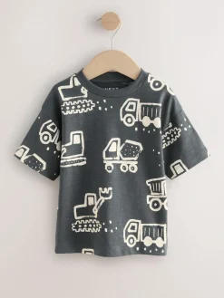 Online Next Short Sleeve All-Over Print T-Shirt (3 Month-7 Years) (3mths-7yrs) Black/White Digger