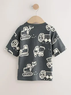 Online Next Short Sleeve All-Over Print T-Shirt (3 Month-7 Years) (3mths-7yrs) Black/White Digger