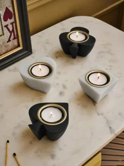 Hot Next Black/White Faux Marble Suit of Cards Tea Light Holders