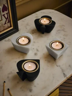 Hot Next Black/White Faux Marble Suit of Cards Tea Light Holders