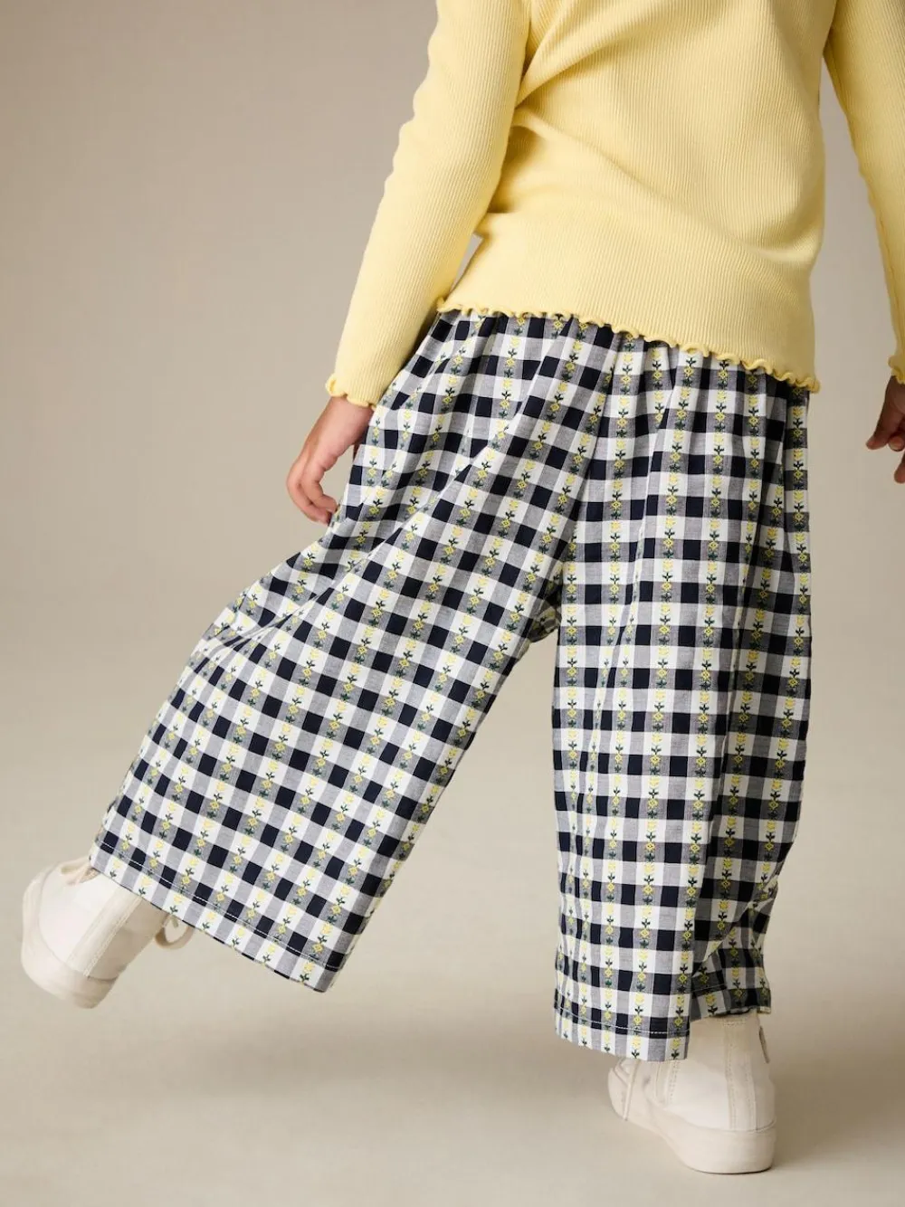 Online Next Black/White Floral Gingham Trousers (3mths-7yrs)