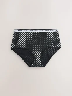Next Black/White Floral Print Midi Cotton Logo Knickers 4 Pack^Women All Lingerie|Panties