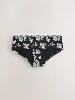 Next Short Cotton Logo Knickers 4 Pack Black/White Floral Print