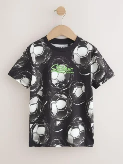 Next Black/White Football Regular Fit Short Sleeve All-Over Print T-Shirt (3-16yrs)^BOY T-Shirts