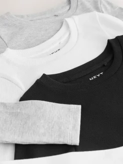 Next Black/White Long Sleeve Ribbed Tops 3 Pack (3-16yrs)^ Nightwear|T-Shirts