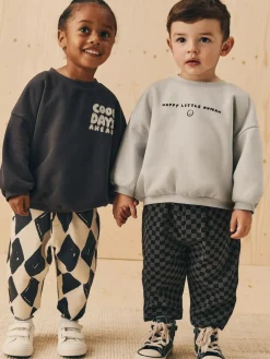 Next Black/White Printed 2 Pack Sweatshirt And Stripe Joggers Set (3mths-7yrs)^BOY Sweatshirts & Hoodies|Sets & Co-Ords