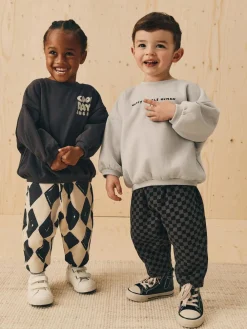 Next Black/White Printed 2 Pack Sweatshirt And Stripe Joggers Set (3mths-7yrs)^BOY Sweatshirts & Hoodies|Sets & Co-Ords