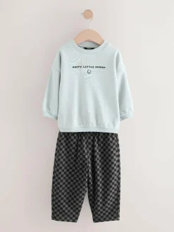 Next Black/White Printed 2 Pack Sweatshirt And Stripe Joggers Set (3mths-7yrs)^BOY Sweatshirts & Hoodies|Sets & Co-Ords